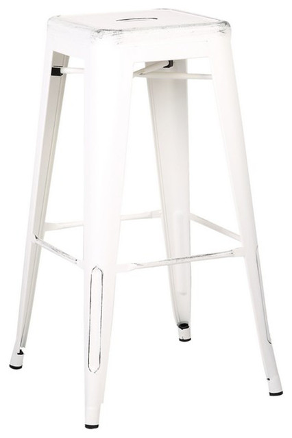 HomeRoots Furniture, Backless Distressed Metal Barstools, White, 30", Set of 2