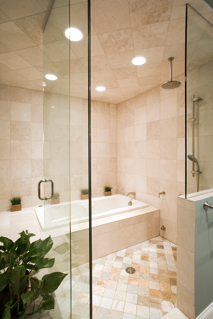 Wet Room Featuring Spa Tub And Rain Forest Shower Head