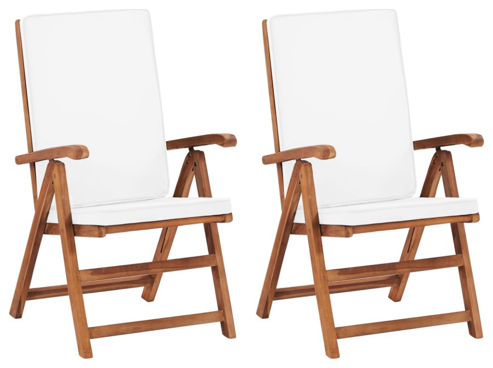 vidaXL 2x Solid Teak Wood Reclining Patio Chairs with Cushions Cream Seat