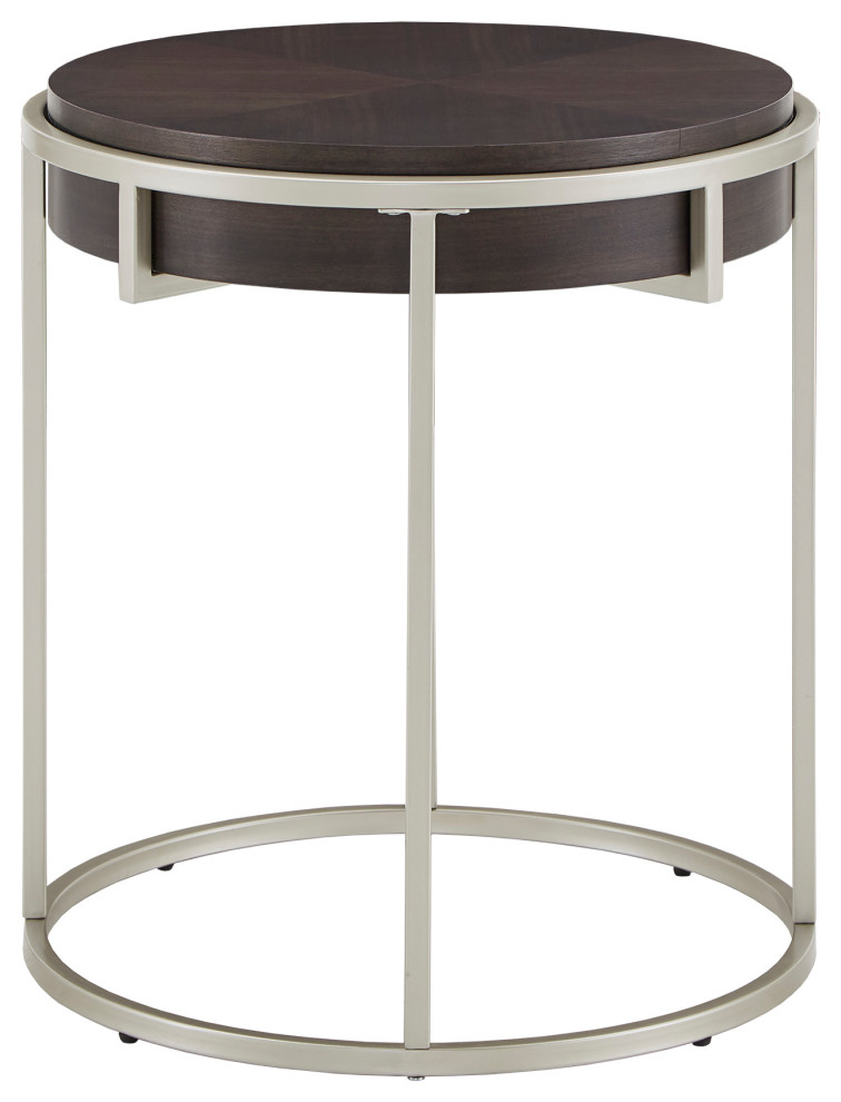 Raleigh Wood and Metal Round End Table Contemporary Side Tables And