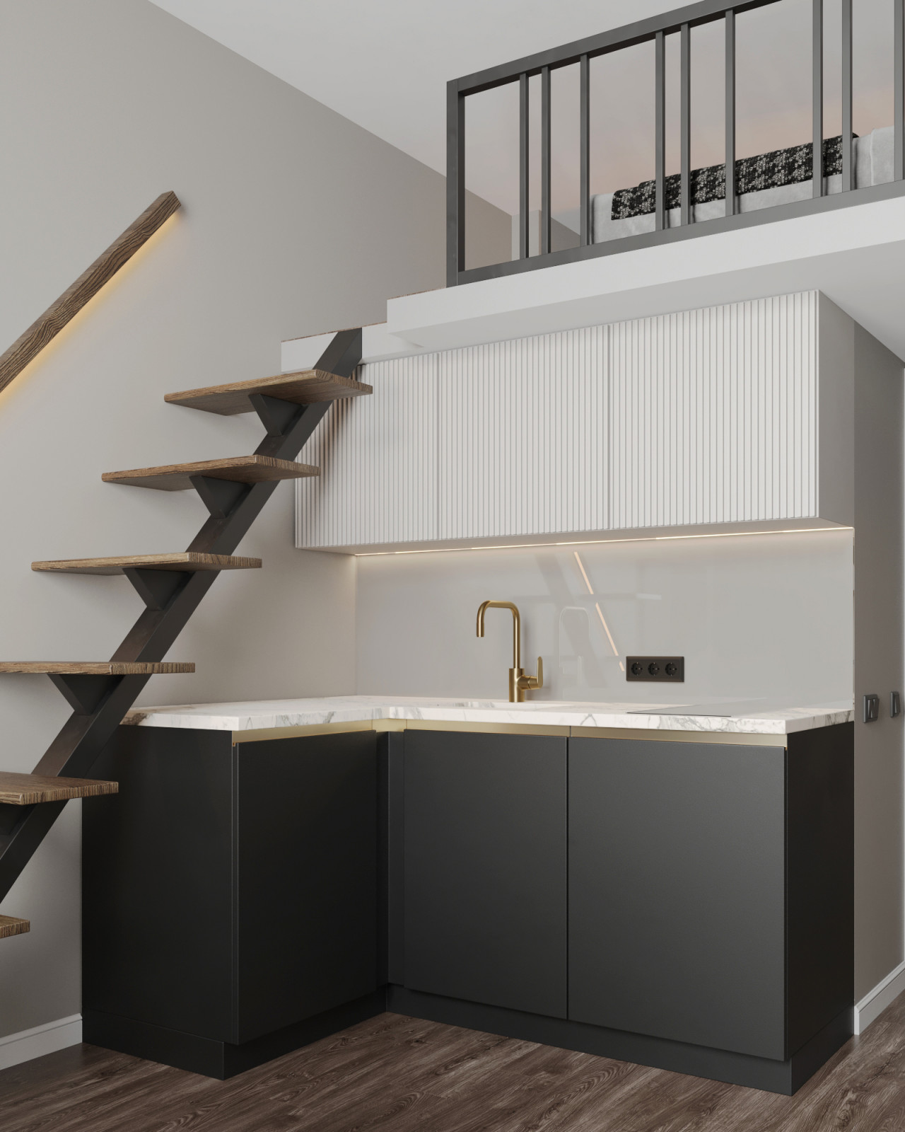 Дизайн интерьера студии с антресольным этажом