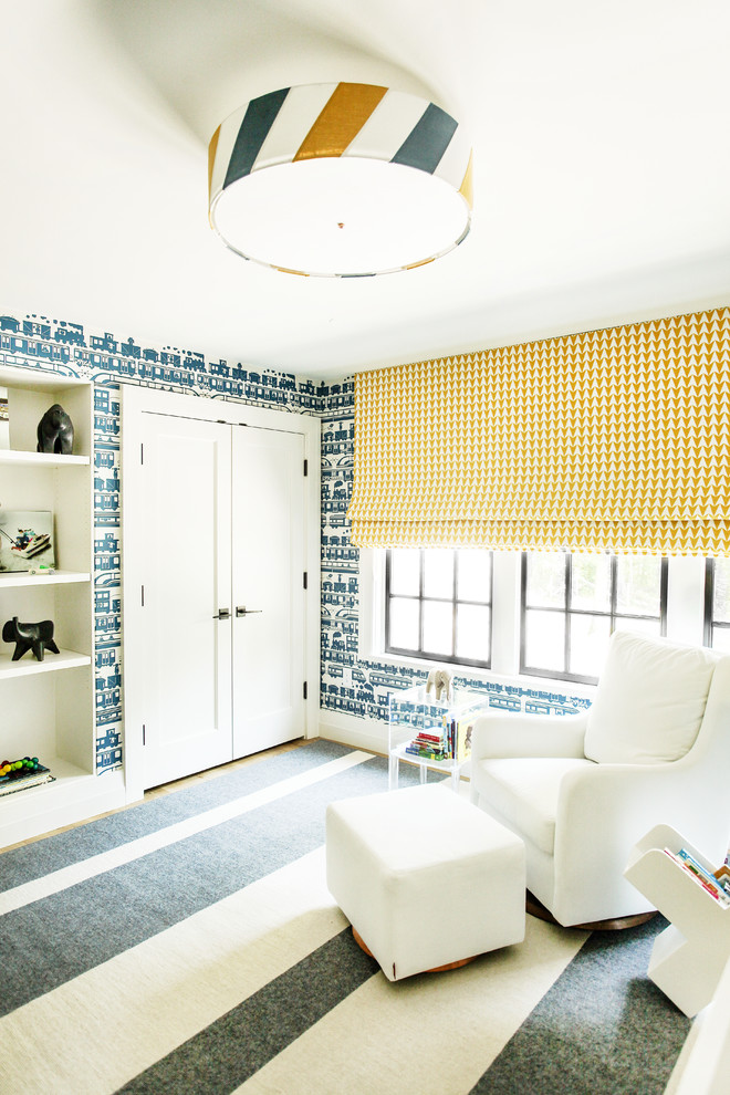 Example of a transitional nursery design in Boston