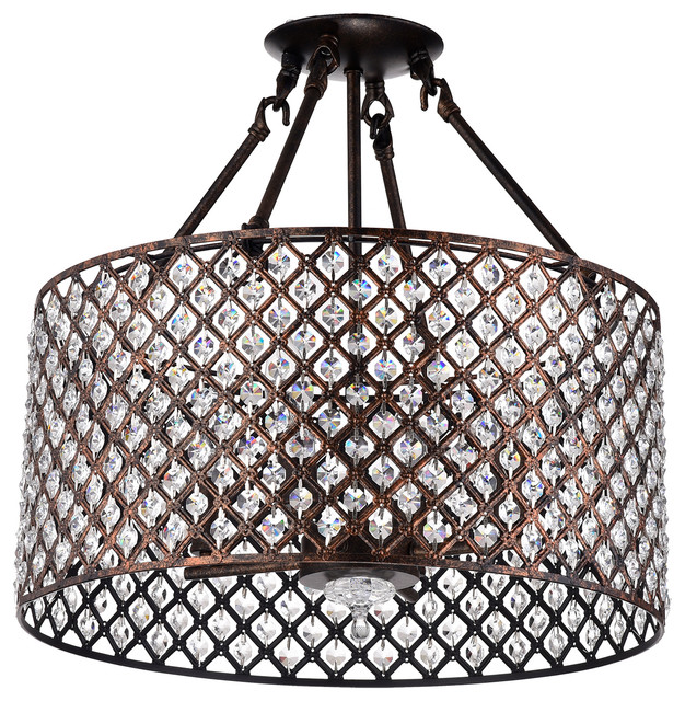 Marya 4 Light Antique Copper Beaded Drum Semi Flush Mount Crystal Marya 4 Light Antique Copper Beaded Drum Semi Flush Mount Crystal Chandelier Contemporary Ceiling Lighting By Edvivi