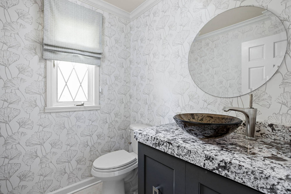 Transitional powder room photo in Indianapolis