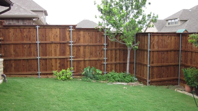 Metal Posts Cap Rail Board On Board Fence Step - Dallas - by Texas Best ...