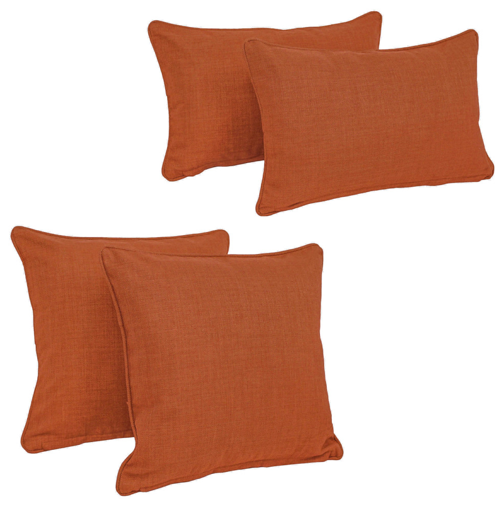 DoubleCorded Solid Outdoor Throw Pillows With Inserts, Set of 4