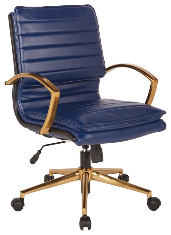 MidBack Faux Leather Chair with Gold Finish in Cream Faux Leather