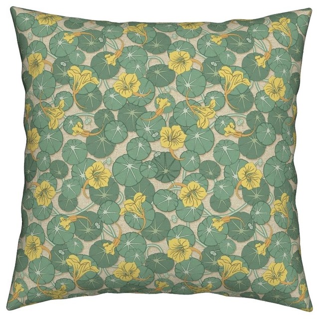 Art Nouveau Nasturtiums Bold Floral Botanical Throw Pillow