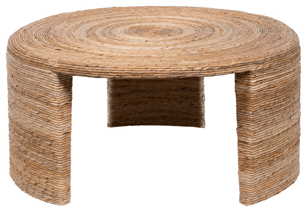 Artina Woven Rattan Round Coffee Table Natural Brown Tropical