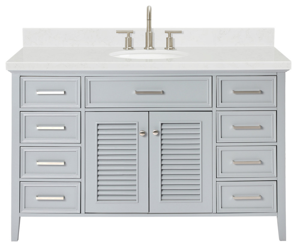 Ariel Kensington 54" Single Oval Sink Bathroom Vanity, Carrara Quartz, Grey