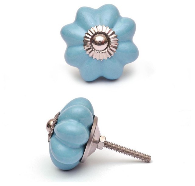 Ceramic Knobs Turquoise Flower Set Of 3 Cabinet And Drawer