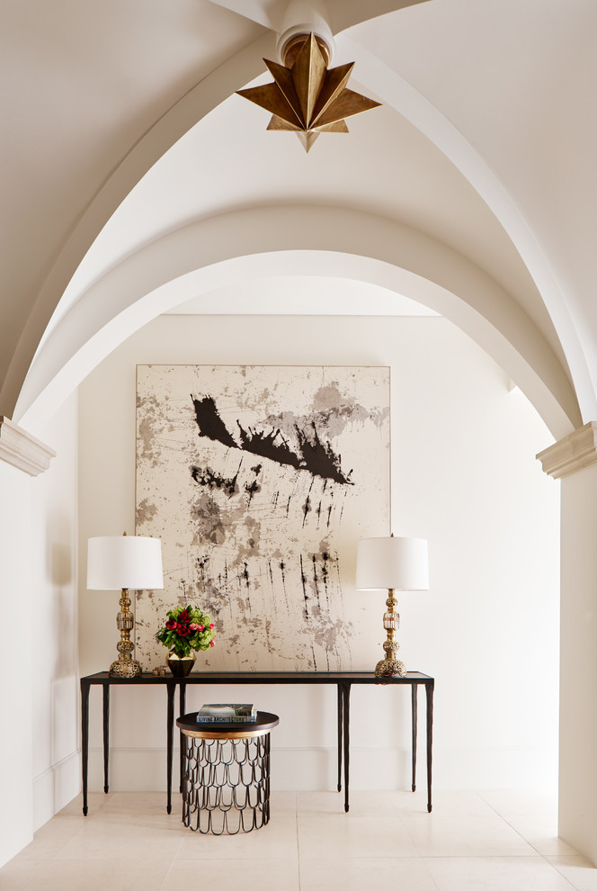 Inspiration for a transitional entryway in Dallas with white walls.