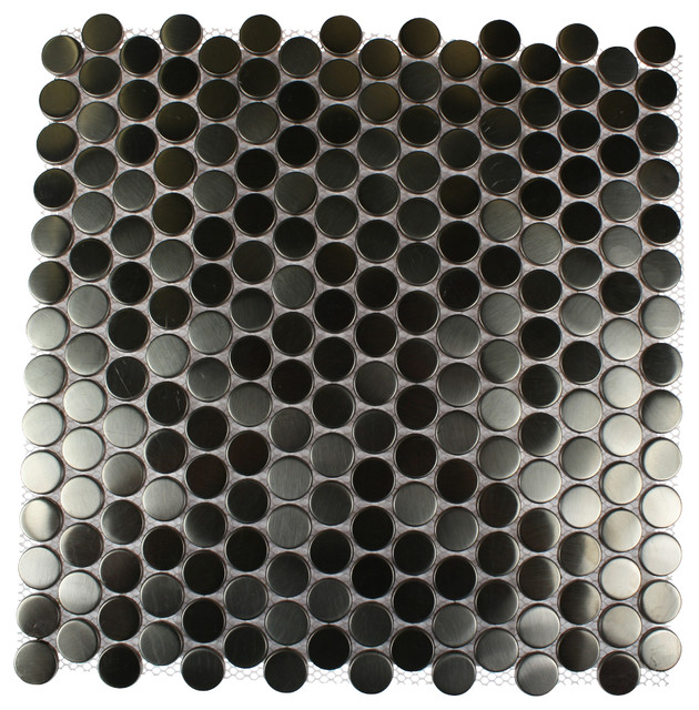 12 X12 Metal Silver Stainless Steel Penny Round Tile Contemporary 12 X12 Metal Silver Stainless Steel Penny Round Tile Single Sheet