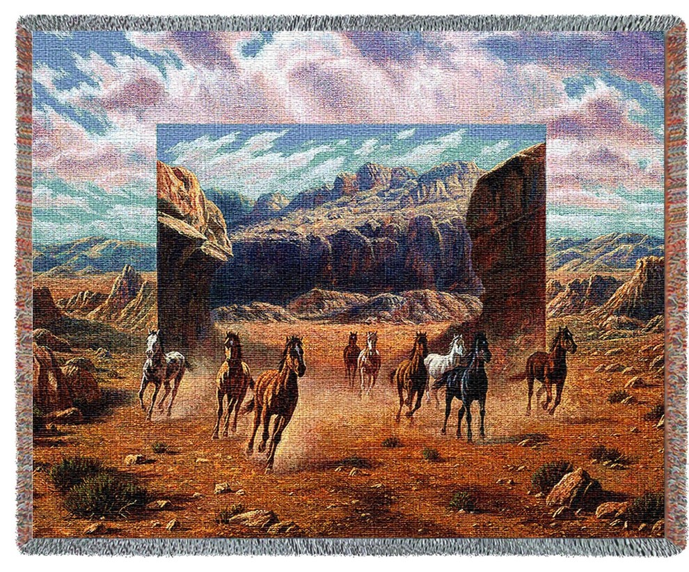 Running Horses Tapestry Afghan Throw Southwestern Blankets by