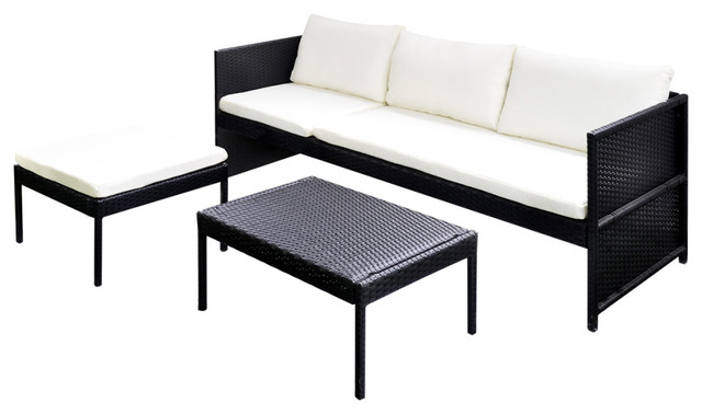vidaXL Patio Lounge Set Poly Rattan Wicker Black 3-Seat Outdoor Garden Sofa  - Tropical - Outdoor Lounge Sets - by Vida XL International B.V. | Houzz