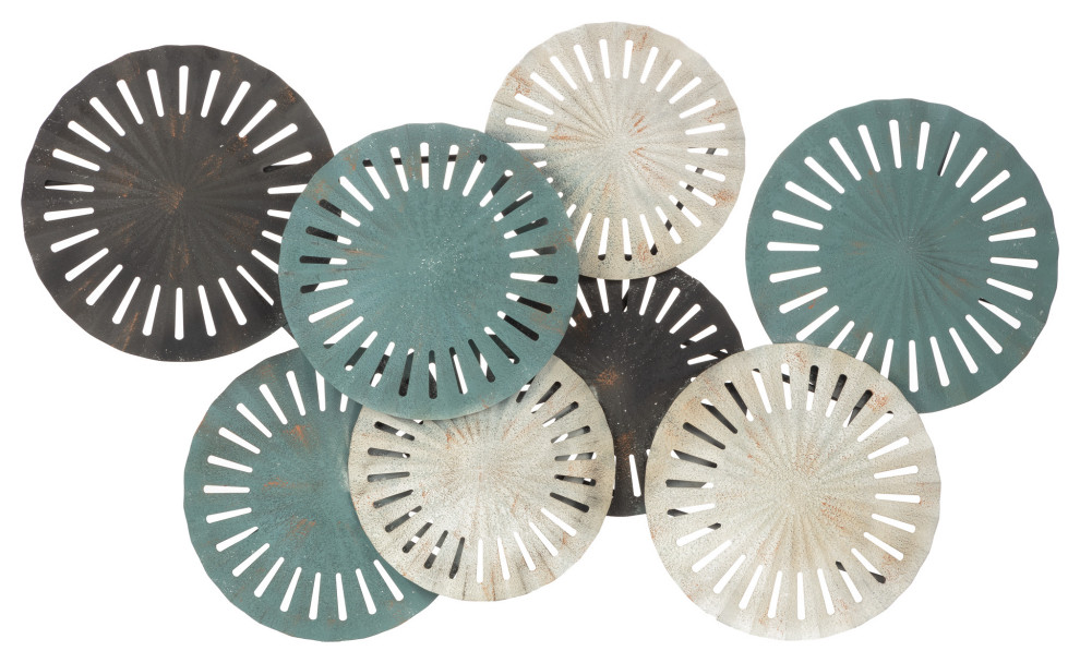 Textured Multicolor Enamel Painted Metal Plates Wall Decor, 32"x55