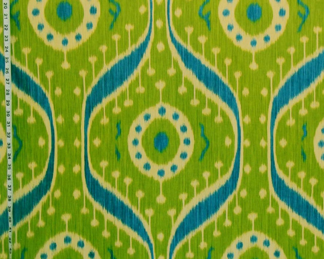 Green blue ikat fabric Clarence House linen Tagore Contemporary Fabric by Brick House