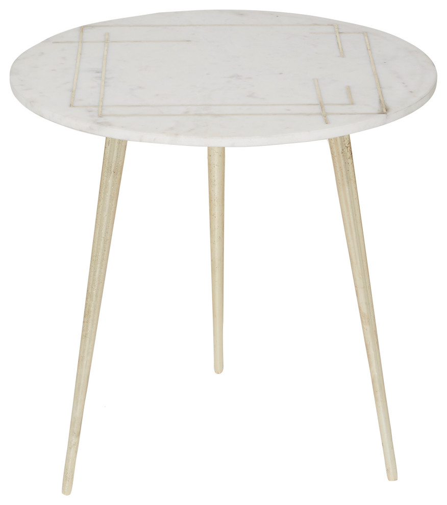 Modern White Marble Accent Table 67412, 22" x 22" x 20" Midcentury