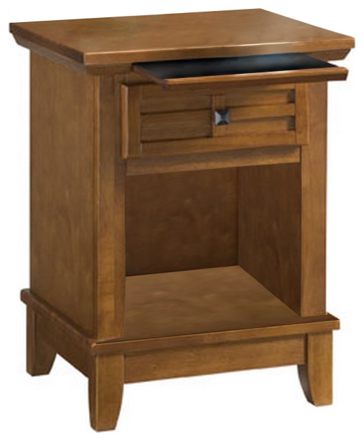 Classic Nightstand, Hidden Pull Out Tray & Drawer With Black Knob