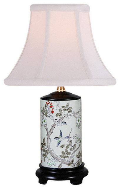 Bird In Tree Motif Porcelain Vase Table Lamp 15"