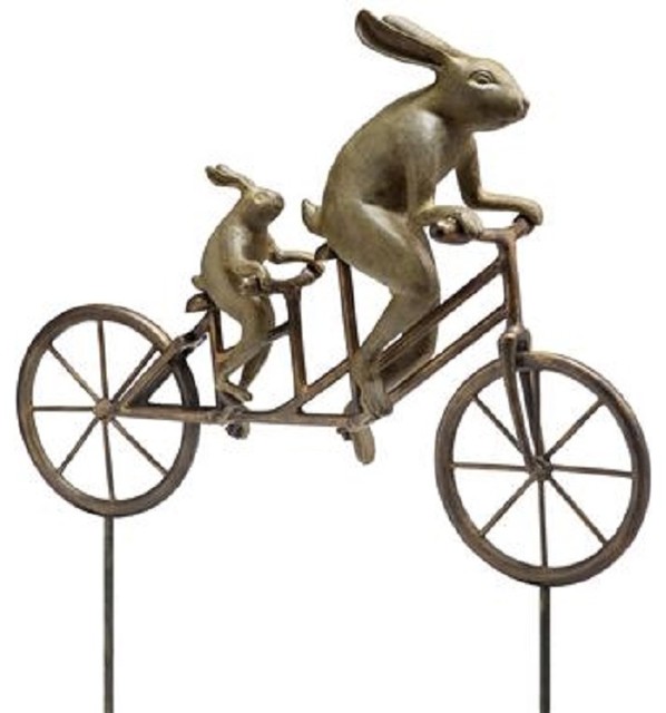 Attractive Tandem Bicycle Bunnies Garden Sculpture Eclectic