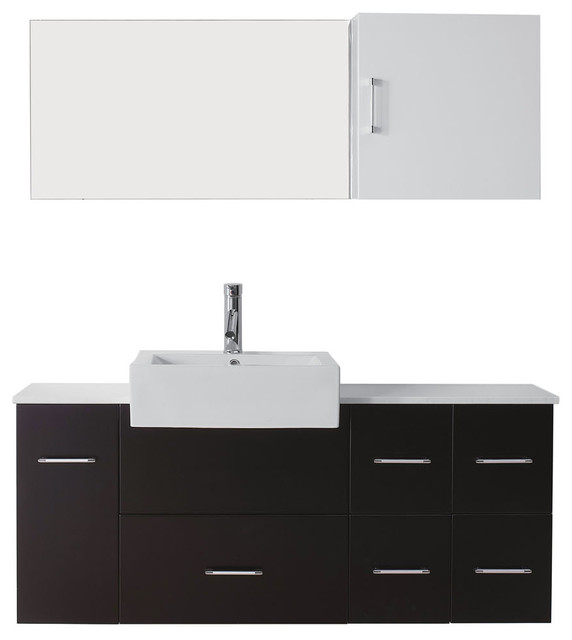 Virtu Hazel 55 Single Bathroom Vanity Espresso Polished Chrome Faucet Mirror