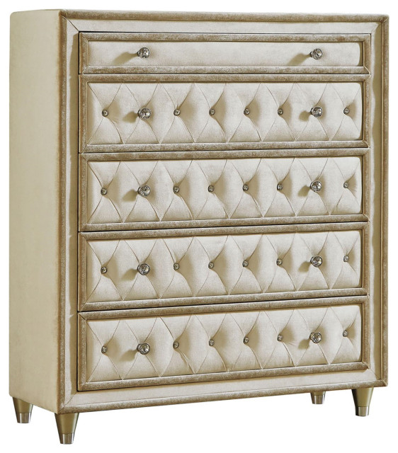 Antonella 5-Drawer Upholstered Chest Ivory and Camel