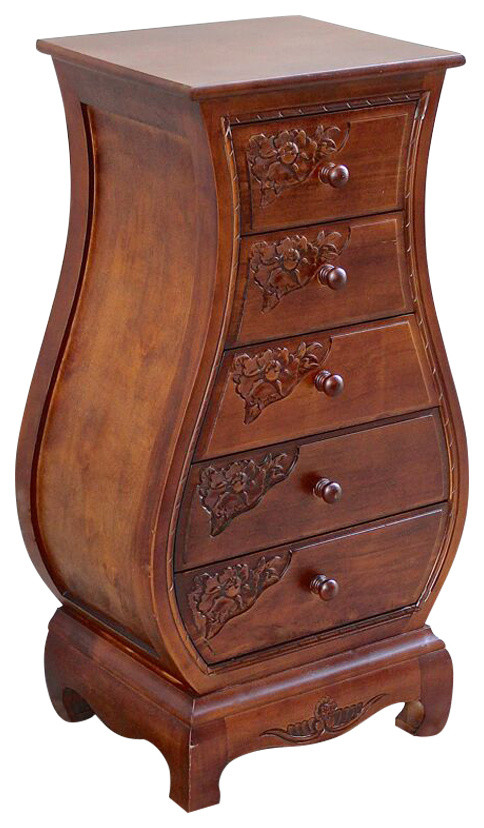 Five Drawer Bombay What Not Chest,Brown Stain, bombe chests, bombay chests