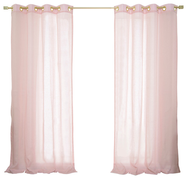 Faux Linen Gold Grommet Curtains Set Of 2 Contemporary