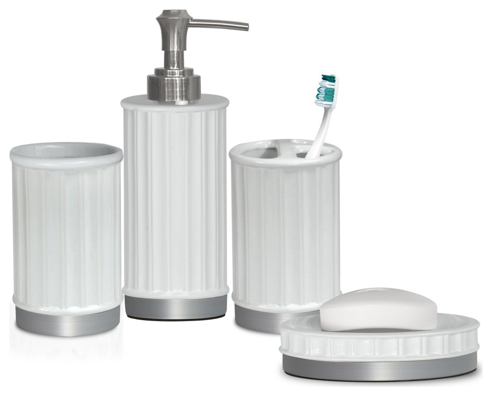 Panache Silver Bath Accessory Set for Vanity Countertops 4 Piece Luxury Ensemble Contemporary