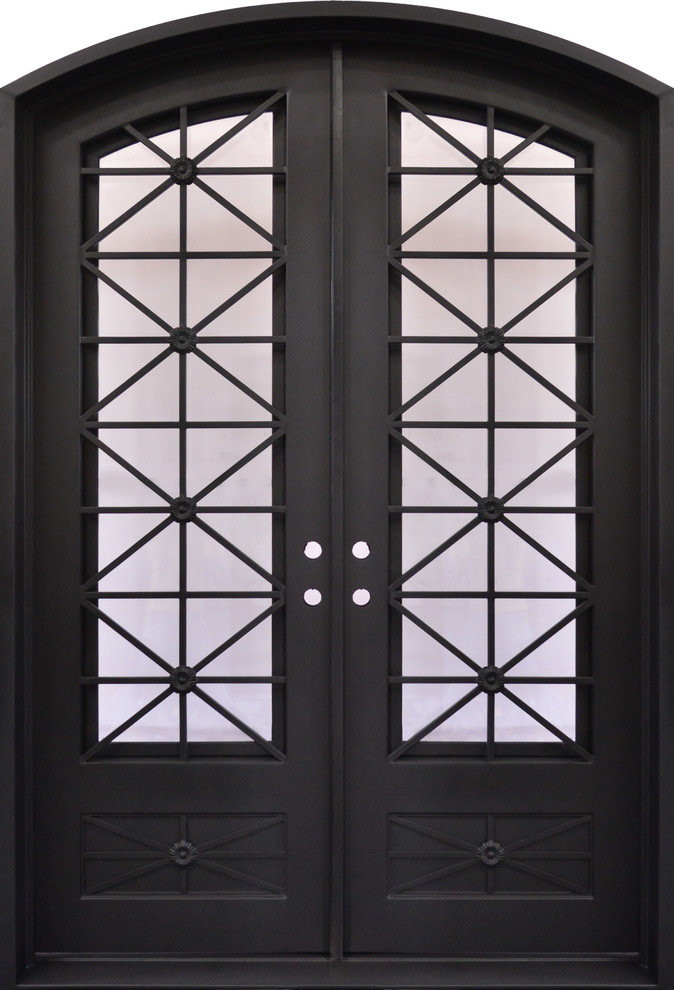 Wrought Iron Front Door, 99.5"x64.5", Matt Black