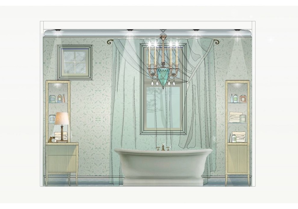 Интерьер ванной комнаты в стиле русской усадьбы