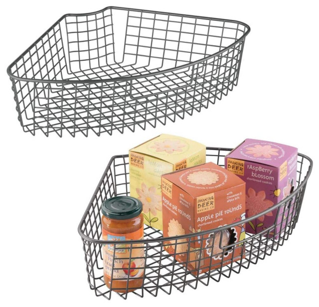 Metal Kitchen Lazy Susan Storage Organizer Basket with Front