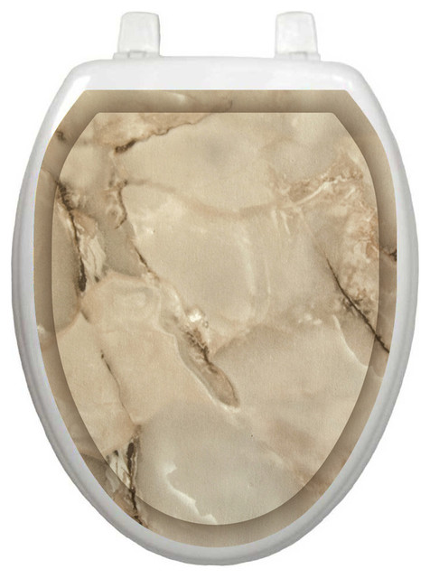 Taupe Marble Toilet Tattoos Seat Cover, Vinyl Lid Decal, Bathroom Décor, Elongated