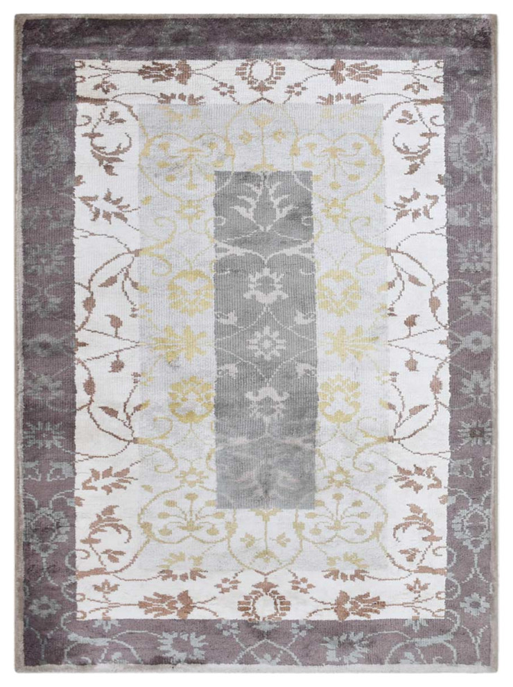 Hand Knotted Viscose Area Rug Oriental Multicolor, [Rectangle] 5'x8