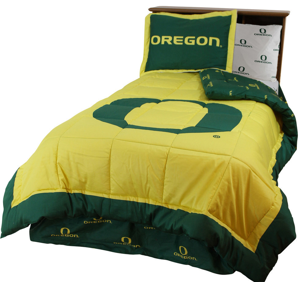 Oregon Ducks Bed in a Bag Twin, With White Team Sheets, Twin