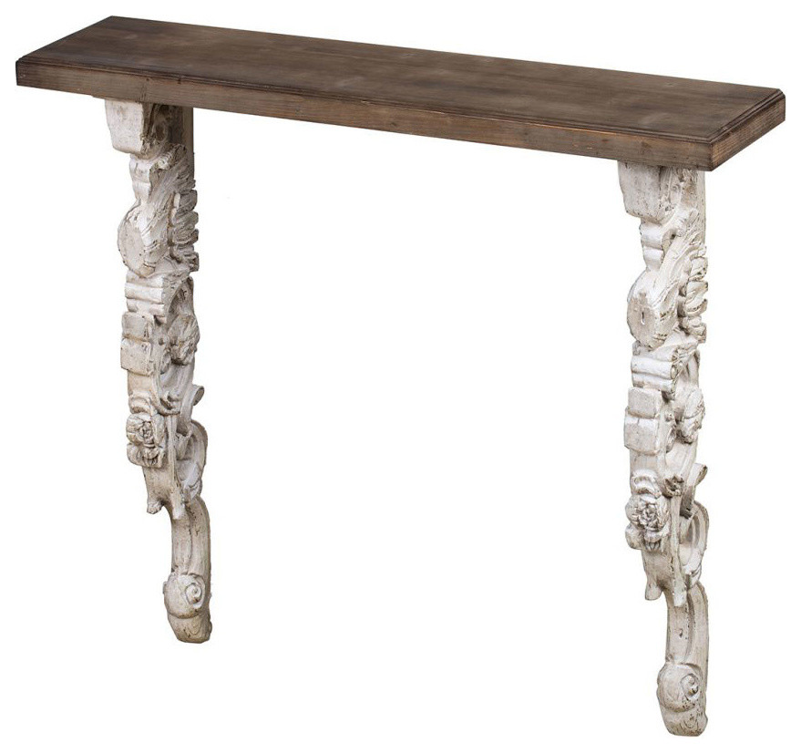 Classic Vintage Natural and White Wall Shelf 47"x11" Farmhouse