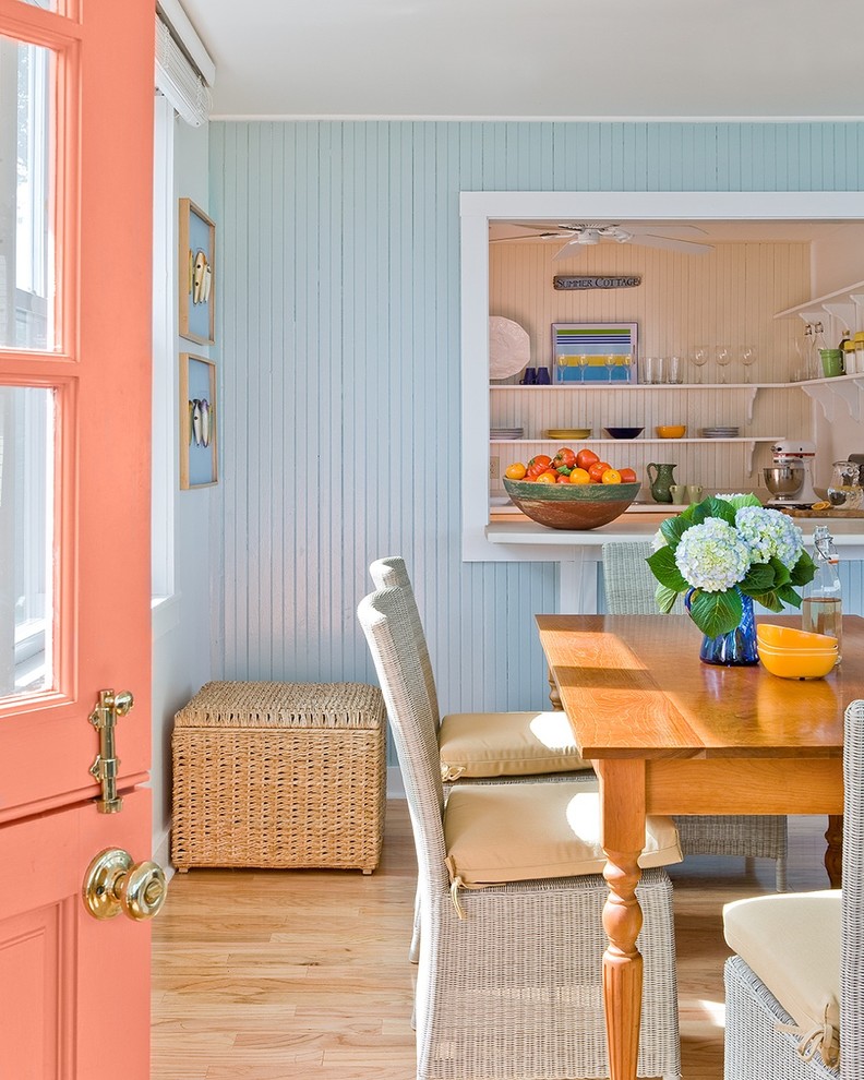 Photo of a beach style dining room in Boston.