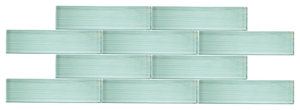 Spring Blue Hand Painted Streaked 3"x12" Glass Subway Tile, Sample