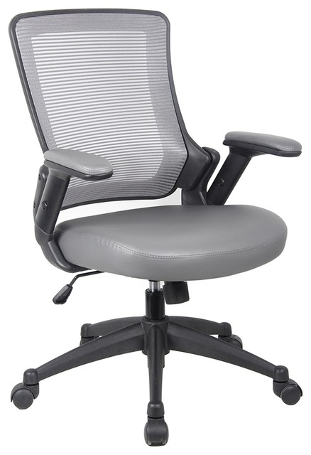 Mid-Back Mesh Task Office Chair With Flip Up Arms, Gray