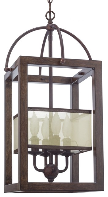 Kira Home Raven 23" Foyer Lantern Cage Chandelier, Metal Frame, Mission Style