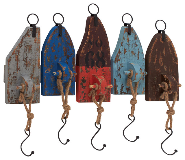 VintageStyle Wood and Metal Wall Hook, Multicolor Beach Style Wall Hooks by VirVentures
