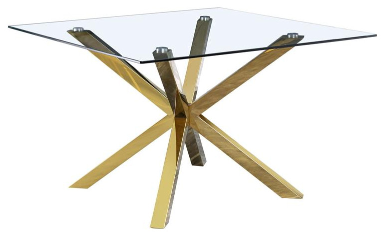 Square 47" x 47" Clear Glass Table with Gold Stainless Steel Base