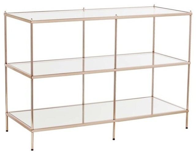 Bowery Hill Glass Top Console Table in Gold