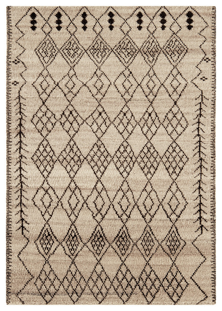 Amira Moroccan Wool Rug, Putty and Black, 160x230 cm
