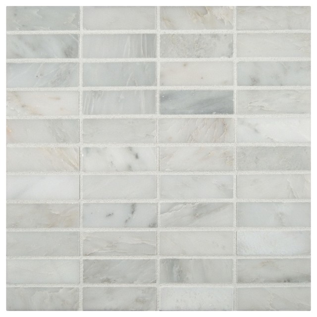 Arabescato Carrara 1x3 Honed Marble Mosaic in 12" x 12" Sheet-LOT OF 50 Sheets