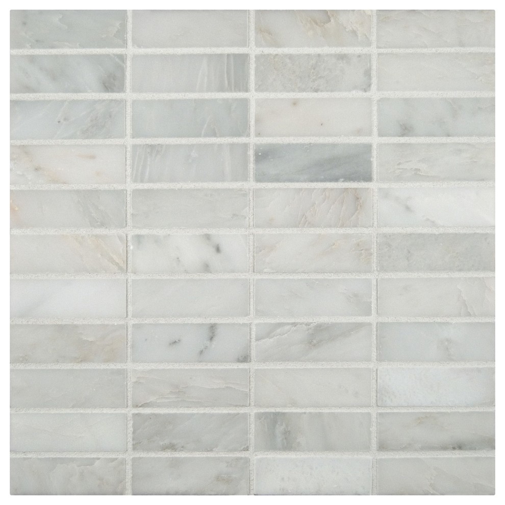 Arabescato Carrara 1x3 Honed Marble Mosaic in 12" x 12" Sheet-LOT OF 50 Sheets