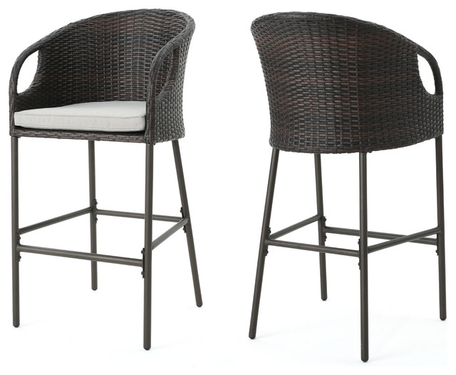 Dunlevy Outdoor Wicker Barstools With Water Resistant Cushions Dunlevy Outdoor Wicker Barstools With Water Resistant Cushions Set Of 2
