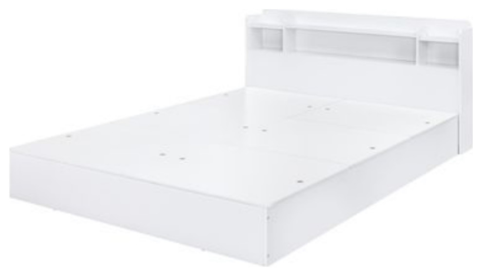 Bd00548Q Queen Bed With Storage, White Finish Contemporary Platform