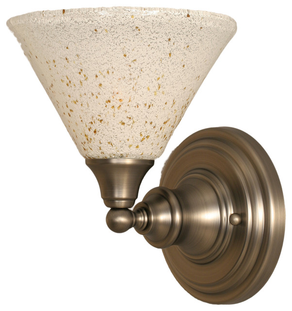 Wall Sconce In Brushed Nickel, 7" Gold Ice Glass ...